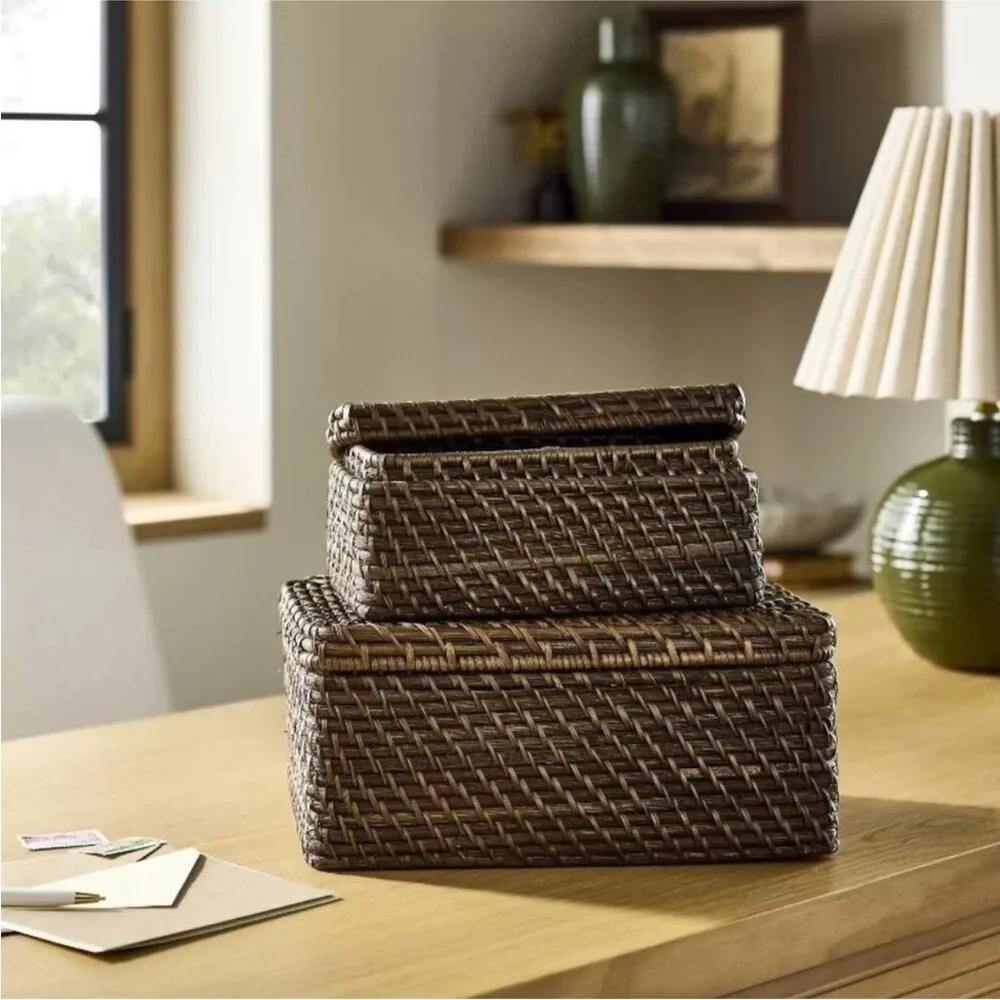 Hearth & Hand Magnolia Small Woven Rattan Decorative Box Dark Brown